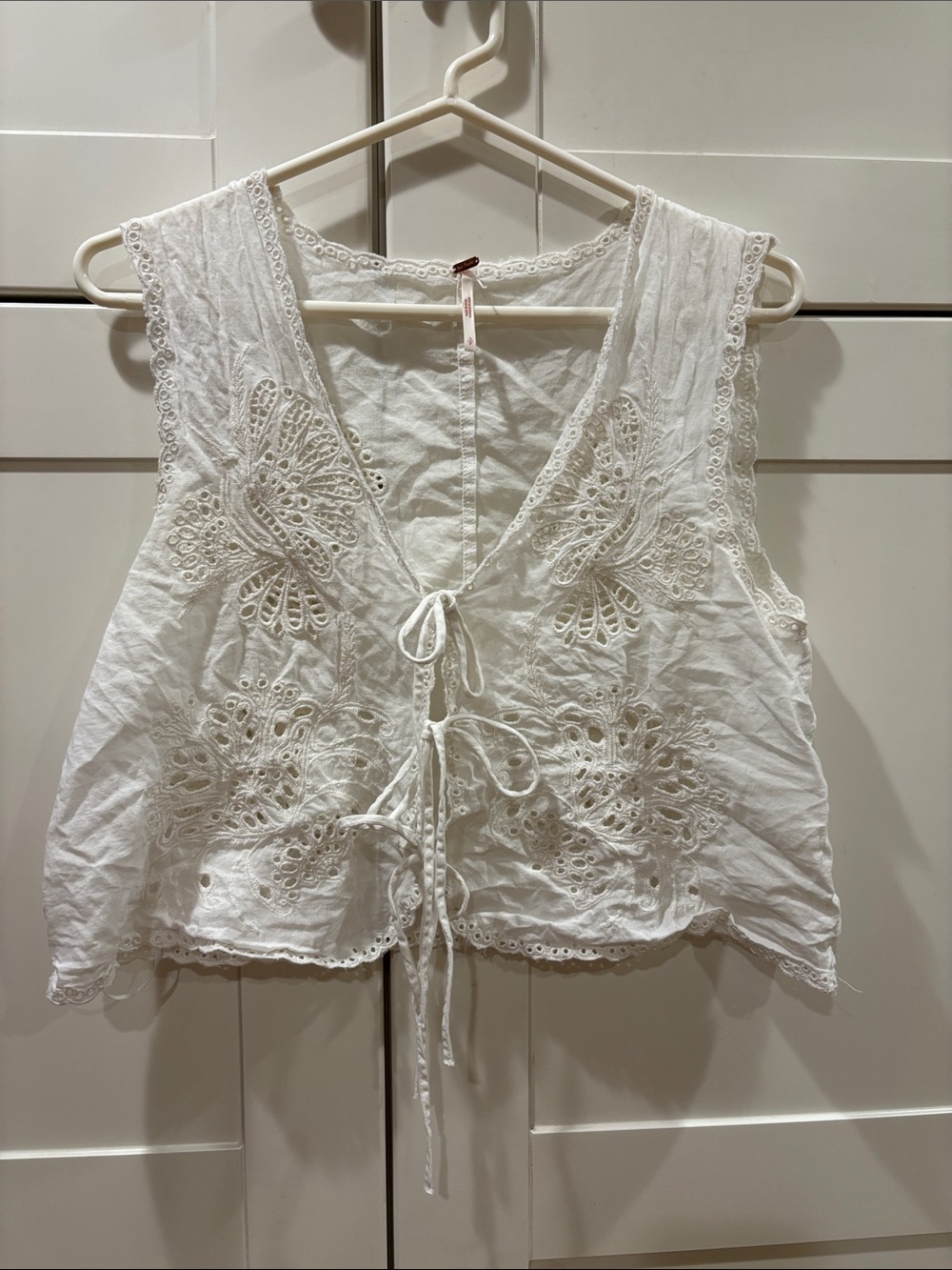 Free People  White Eyelet Lace Tie-Front Camisole